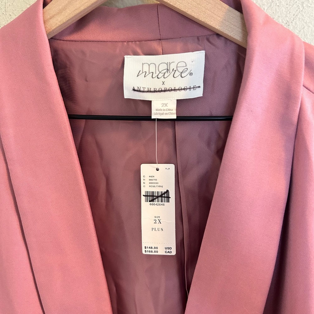 Mare Mare x Anthropologie Cinch Sleeve Blazer Mauve Size 2X Plus Dusty Rose Pink - Picture 4 of 10